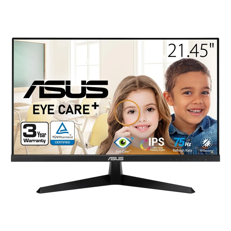 مانیتور 22 اینچ ایسوس مدل VY229HE، رزولوشن Full HD، نرخ بروزرسانی 75 هرتز، پنل IPS، دارای درگاه ارتباطی VGA و HDMI، حالت گیمینگ نرخ نوسازی متغیر (VRR)