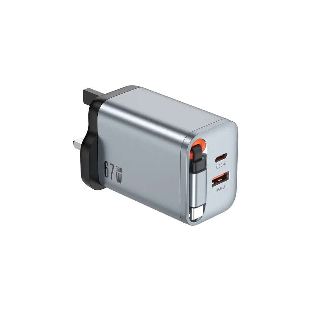 آداپتور پریمیوم گرین لاین مدل Green Lion GNGAN67WUK GaN Premium UK Plug Wall Charger 67W