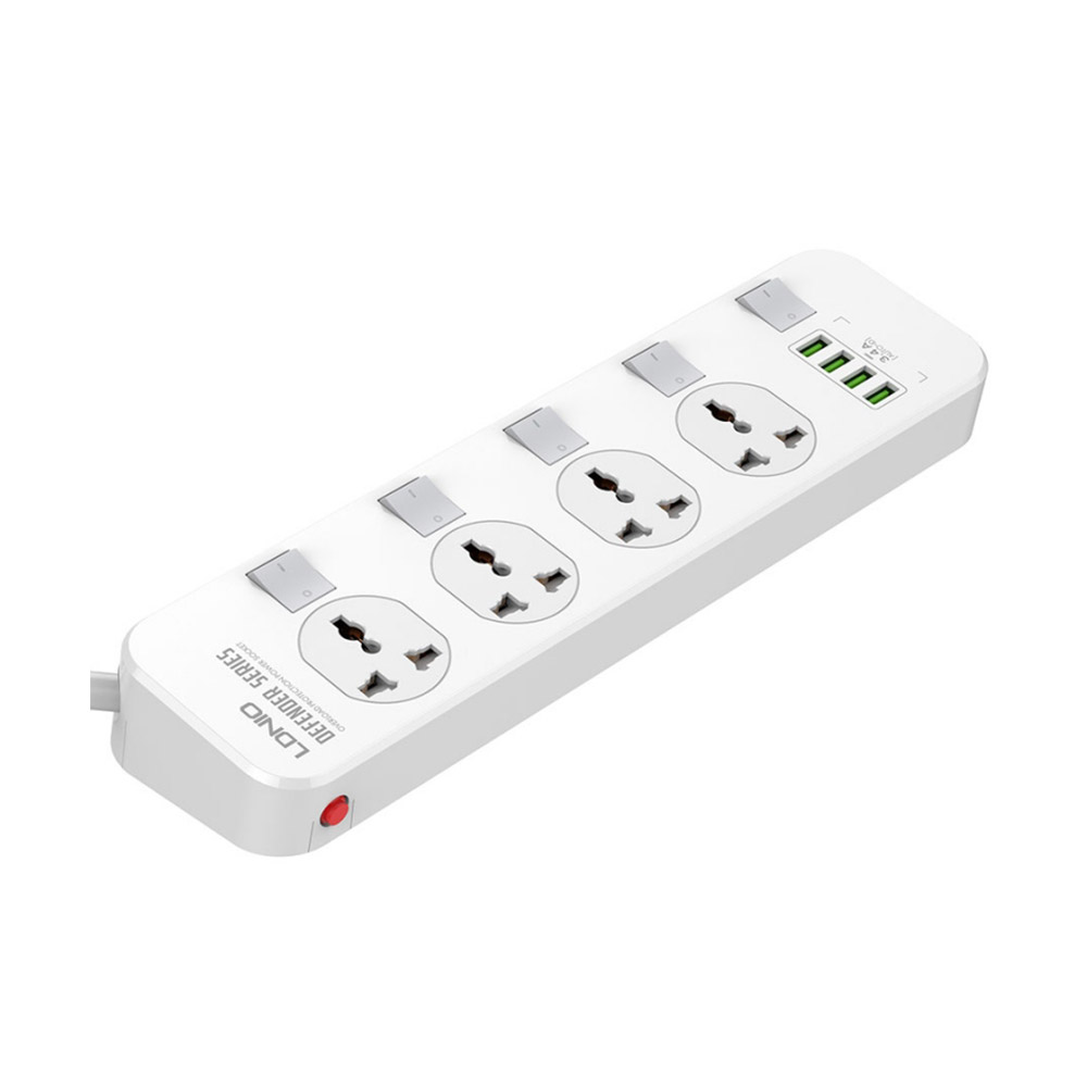 چند راهی برق و شارژر الدینیو LDNIO SC4408 Defender Series Power Strip UK دارای 4 پورت USB