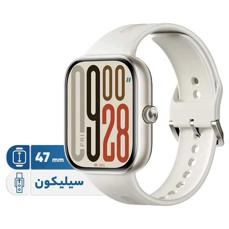ساعت هوشمند رسمی، روزمره و ورزشی شیائومی مدل Redmi Watch 5، سایز قاب 47 میلی‌متر، دارای بند سیلیکون، سازگار با سیستم عامل اندروید و iOS، دارای سنسورهای شمارنده ضربان قلب و سنجش اکسیژن خون، امکان پشتیبانی از تمرینات مختلف ورزشی و محاسبه میزان کالری مصرفی