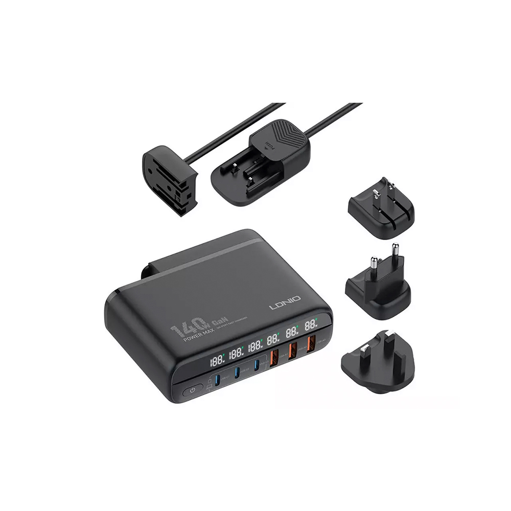 شارژر دیواری سوپر فست شارژ تایپ سی و یو اس بی 140 وات ال دینیو Ldnio A6140C super fast charge